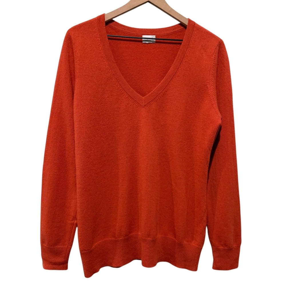 Caslon 100% Cashmere Sweater Women Sz L Orange Pullover V-Neck Preppy Casual